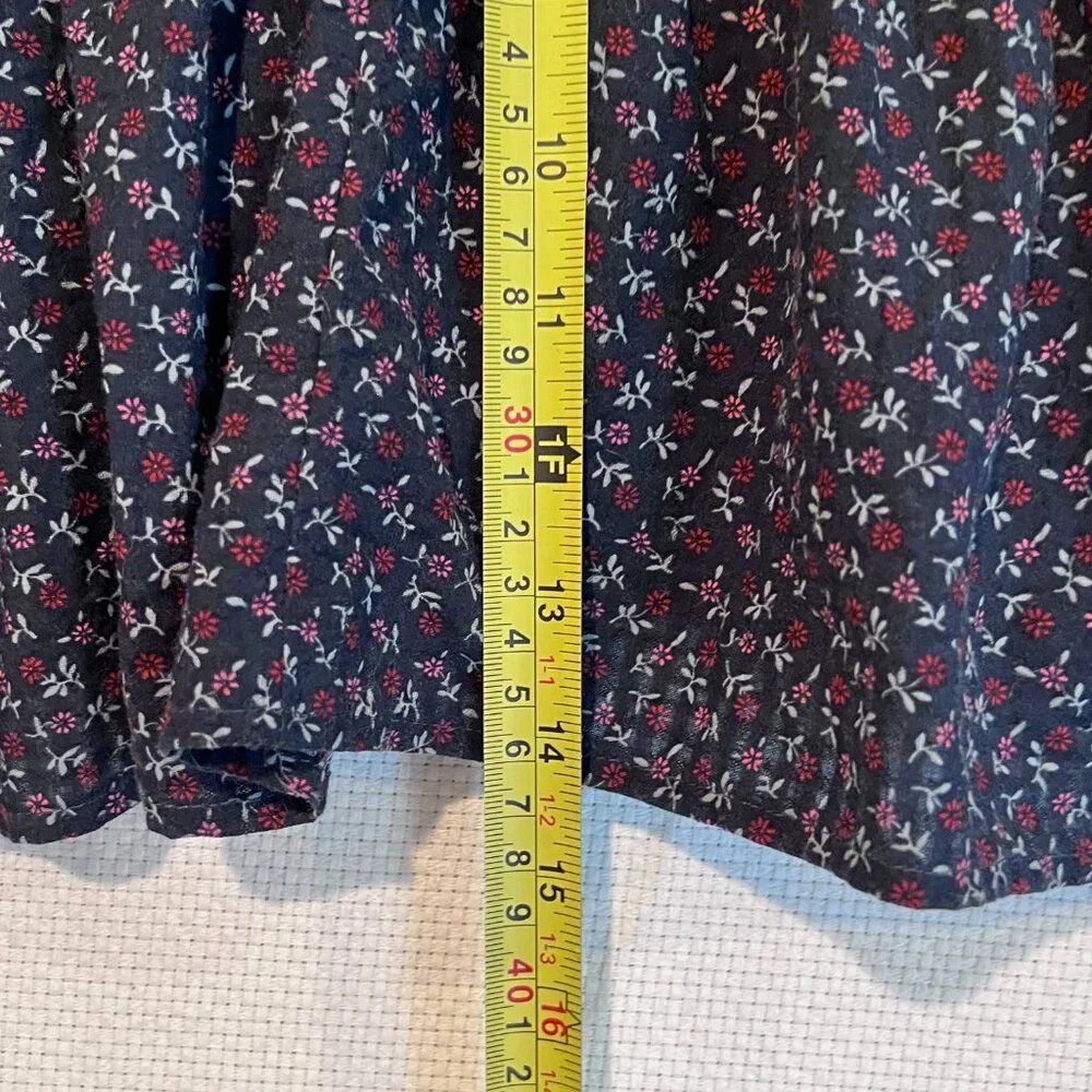 Madewell Boho Floral Peasant Blouse L Smocked Waist Puff Sleeves Ditsy Print Top
